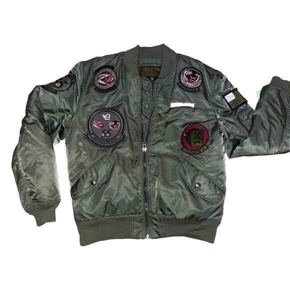 VINTAGE 80s AVIREX Flight Jacket Adult SMALL Olive Green Bomber FIGHTER series - Picture 1 of 16